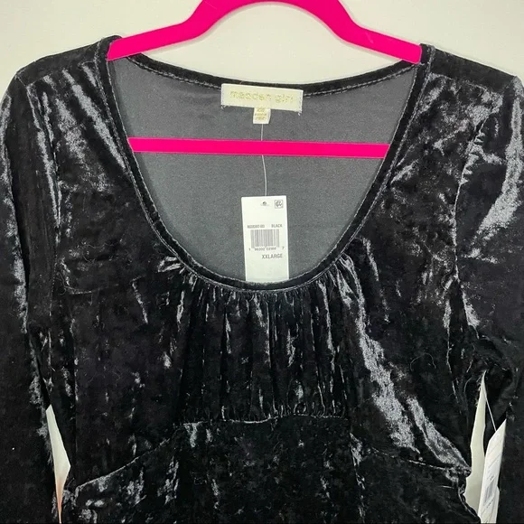 NWT XXL madden girl Crushed velvet black long sleeve stretchy ruched dress - Picture 2 of 8